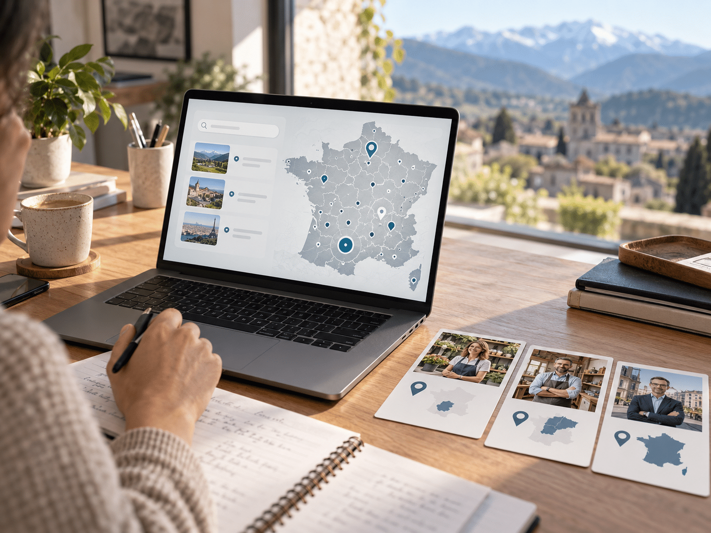 Ordinateur affichant une carte de France pour préparer le ciblage géographique d’un site internet.