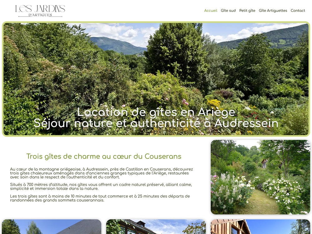 Page d’accueil des gîtes Les Jardins d’Artigues à Audressein